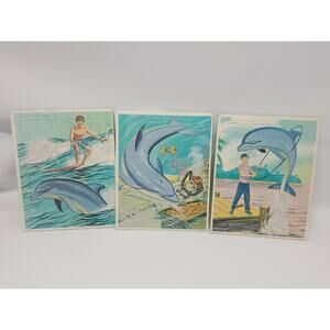 Lot of 3 Vintage 1967 Flipper Underwater Adventures Frame Tray Puzzles